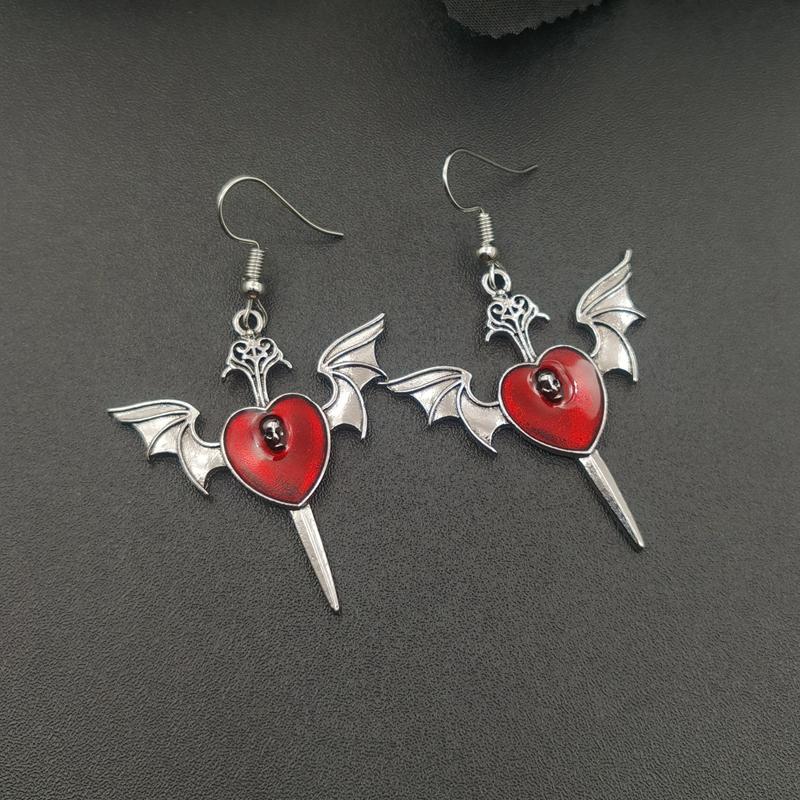 New Goth Skull Heart Enamel Peach HeartEarrings Personality Retro Red Roses Flowers Gothic Women's Earings Hanging Jewellry