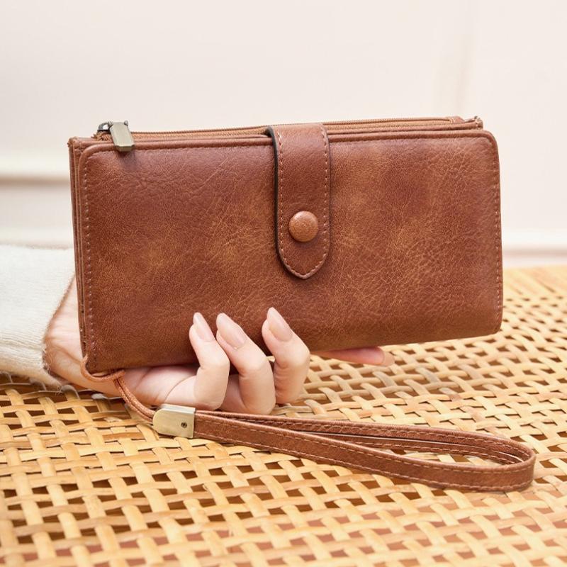 

Women Wallet Fashion Vintage Purse RFID Shielding Double Zipper Long Wallet Double Fold Credit CardHolder Women Clutch Wristlet Wallet High Quality