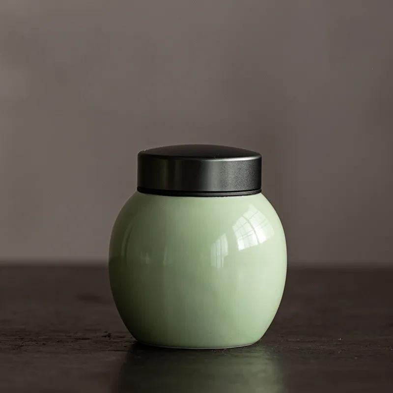 

Chinese Solid Color Ceramic Tea Caddy Travel Portable Tea Box Sealed Tea Jar Household Coffee Candy Spices Storage Tank Teaware 8.3x9cm 240ml