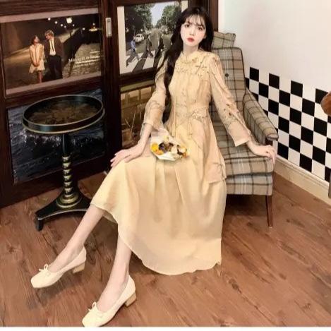 Autumn New Version of Long Chinese-style Improved Cheongsam Skirt Large Size French Retro Elegant Dress Women's Picture Color