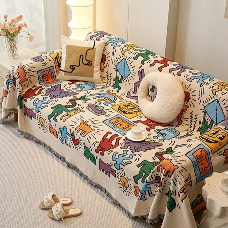 Nordic Style Sofa Blanket One Piece Fully Wrapped Dust-proof Cloth Four Season Universal Anti Slip Multifunctional Blanket Home Textiles Decoration