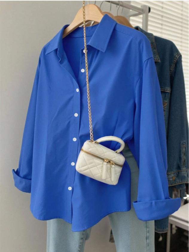 Women's Long Sleeve Blouse Turn Down Collar Elegant Casual Shirt Loose Fit Office Top For Spring Autumn