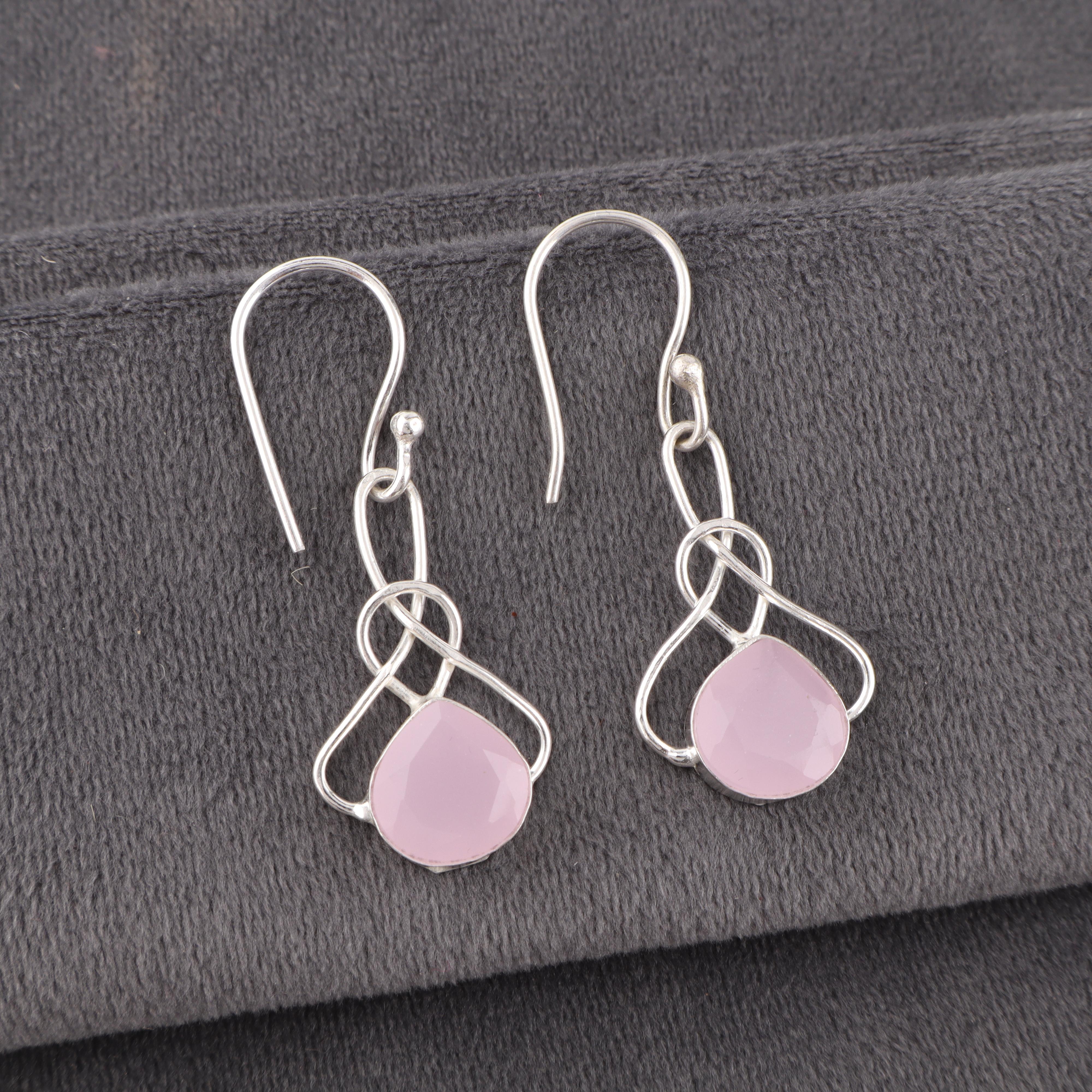 

Украшения из розового халцедона, серьги из стерлингового серебра 925 пробы, великолепные серьги ручной работы, подарок для женщин 1.50 Inches розовый