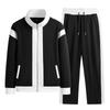 Men's Casual Sports Suit Stand Collar Long Sleeve Patchwork Jacket Drawstring Trousers Suit