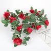 2PCS 16 Heads Artificial Rose Vine Rose Rattan Leaf Garland Fake Rose Rattan Wedding Arch Ceremony Family Garden Outdoor Party Wall Decoration 2.2m
