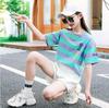 Girls' Trendy Sports Suit 2024: New Style Fashionable Two-Piece Set for Older Kids - Short-Sleeved Summer Wear