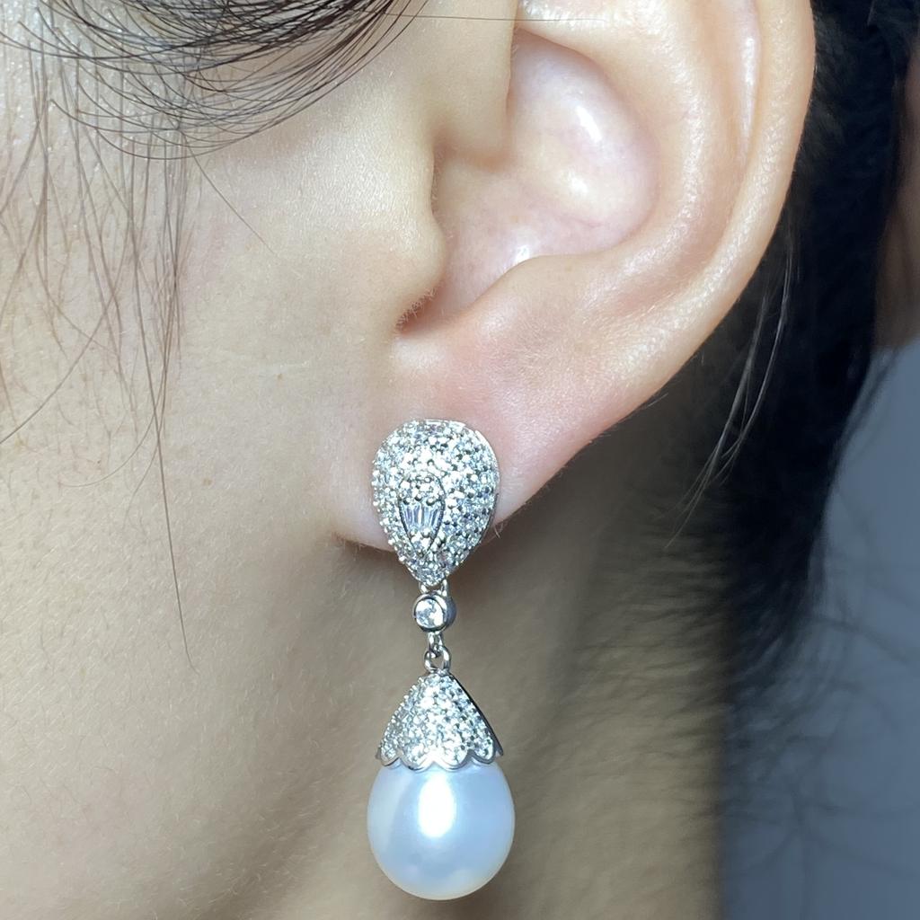 New Pearl Earrings AAAA 10-11m Natural South Sea Round Pearl Fashion Earrings 925 Pure Silver