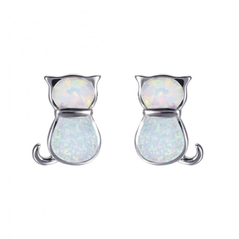 Wish eBay Diamonds, White Orbo Cat Stud Earrings