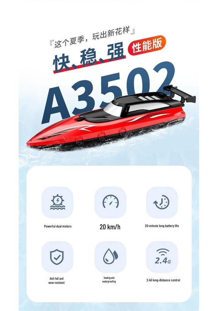 Rechargeable 2.4G Electric Remote Control Speedboat Toy with Dual Propeller - High-Speed Bestseller