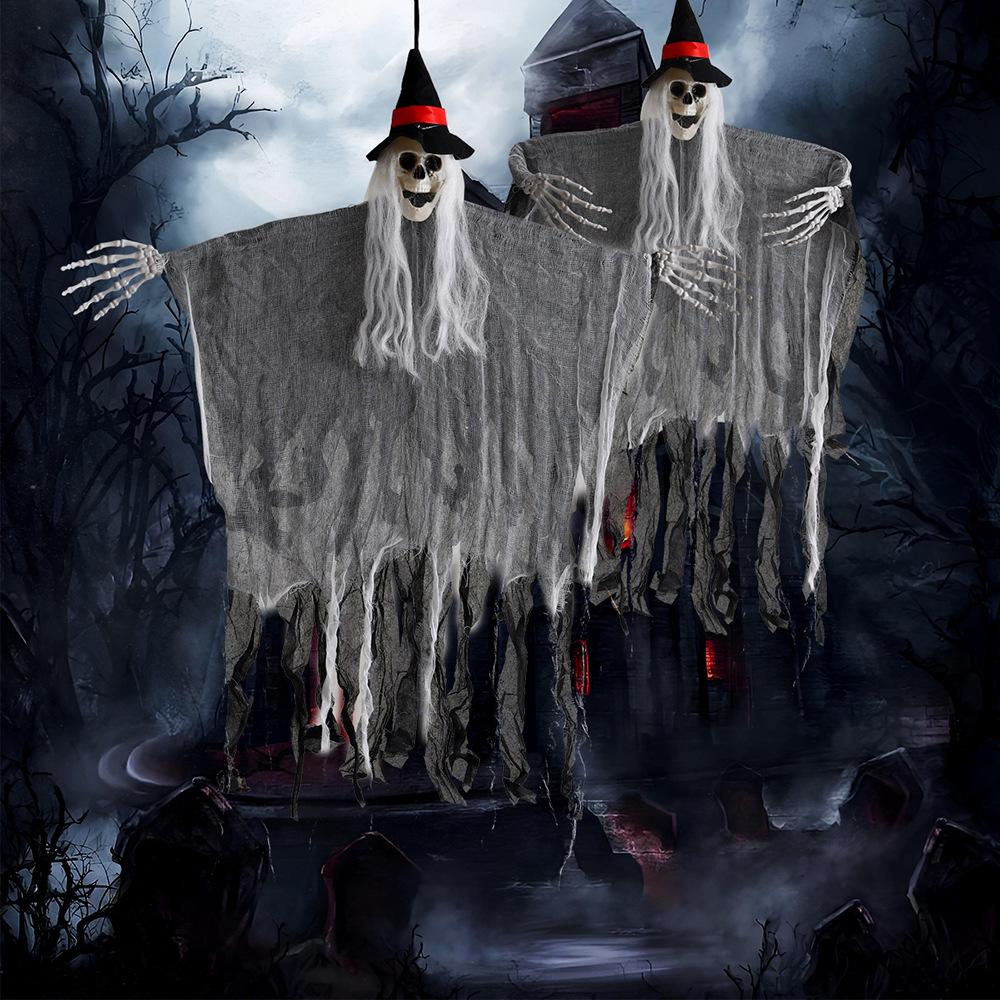 Halloween Decoration Props Hooded Skeleton Hanging Ghost Haunted House Secret Room Party Trick Door Hanging Ghosts