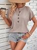 2023 Summer Fashion Women's Solid Color Short Sleeve Top European American Style Twist Button Design