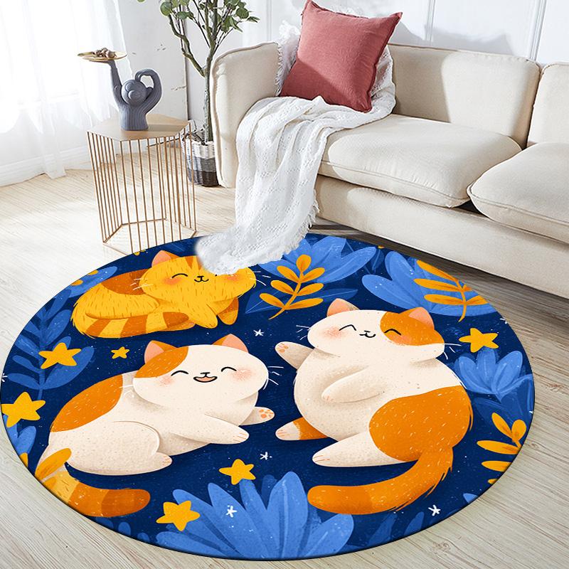 Flat Style Cat,Round Area Rug,Carpet Rug for Living Room Bedroom Sofa Playroom Decor,Non-slip Floor Mat