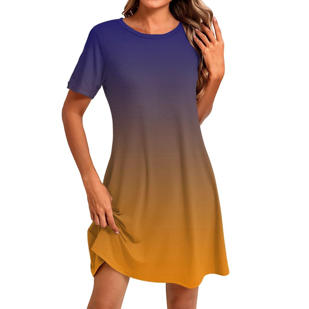Women's Fashion Casual Print Round Neck Short Sleeve Short Dress