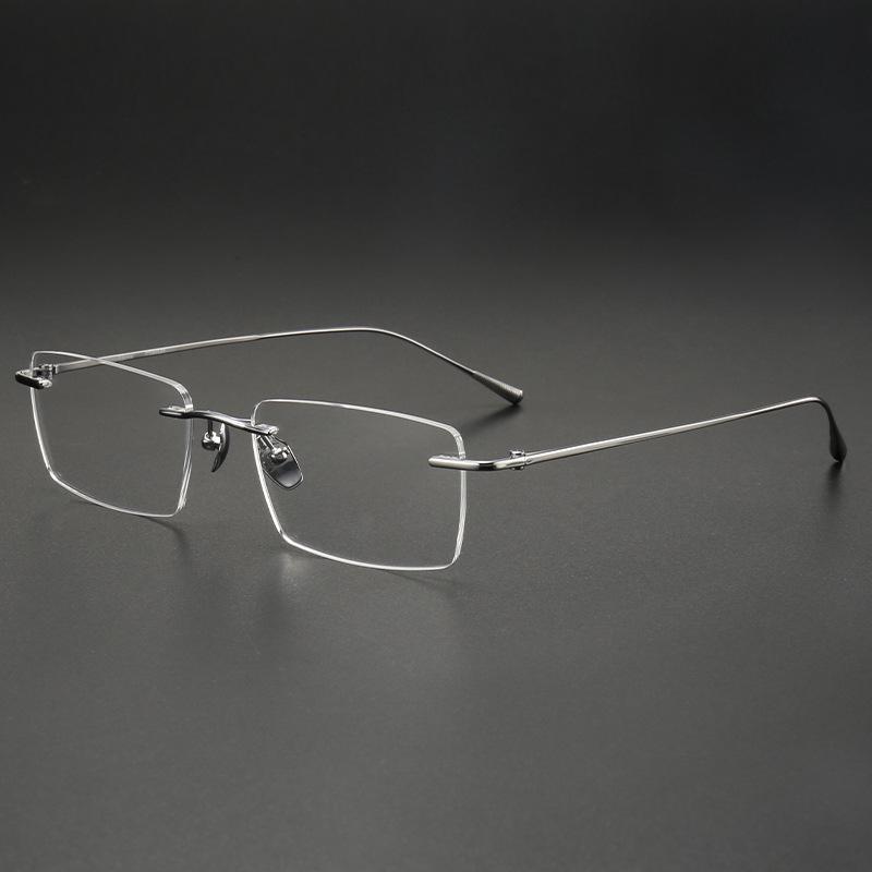 Pure Titanium Men's Square Rimless Myopia Glasses with Vacuum IP Electroplating