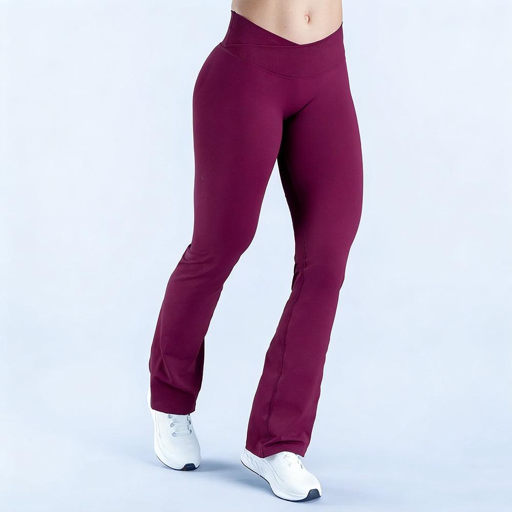 Seamless European-American Yoga Flare Pants: Cross Waist, Hip Lifting, Tight-Fit for Running, Cycling & Fitness