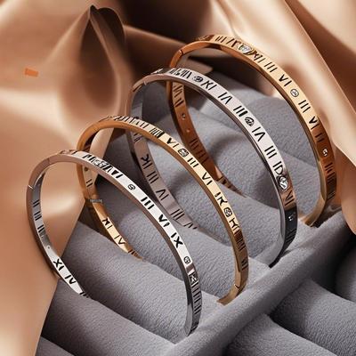 Damen Luxus Edelstahl Armband: Galvanisiertes Titan, Vollständig mit Diamanten besetzt, Europäisch-amerikanischer Stil
