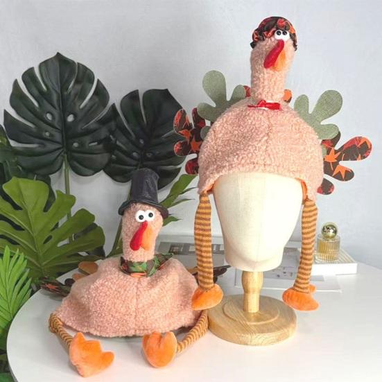 Plush Turkey Headwear with Movable Legs Soft Lining Comfortable Fit Thanksgiving Turkey Hat Festival Party Accessory Holiday Decoration