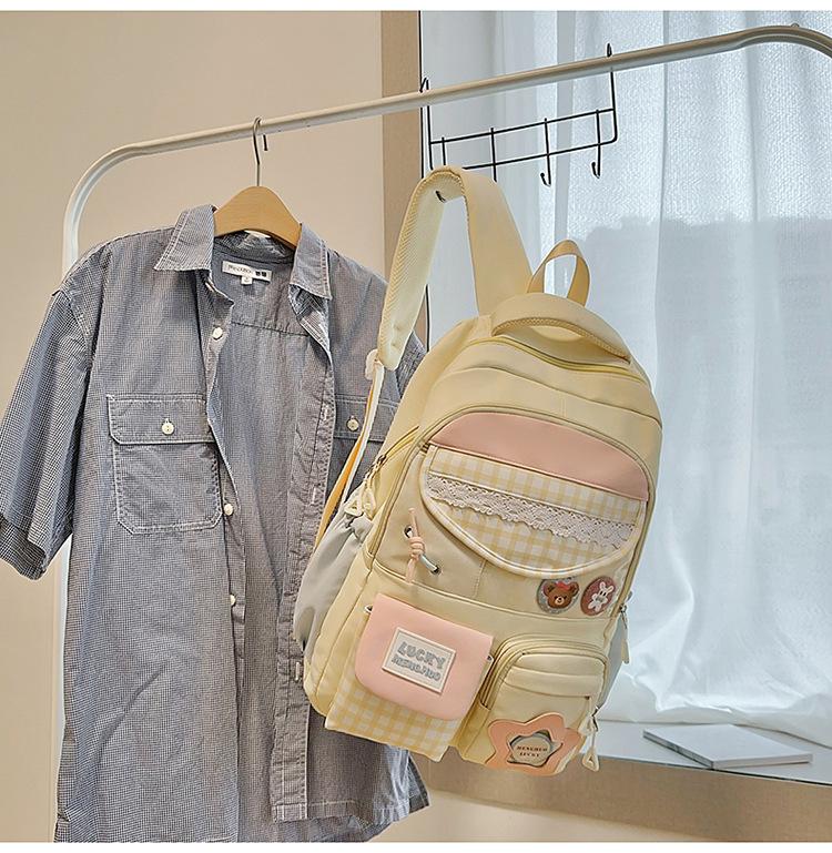 Schoolbag New Japanese Ins High-value Fresh and Sweet Plaid Backpack Junior High School Students Lightweight Large-capacity Backpack