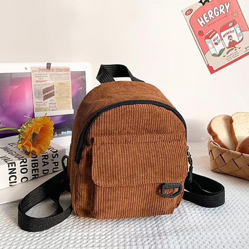 Women'S Mini Backpack  Solid Color Corduroy Small Simple Casual Traveling Large Capacity Durable Female'S Schoolbag