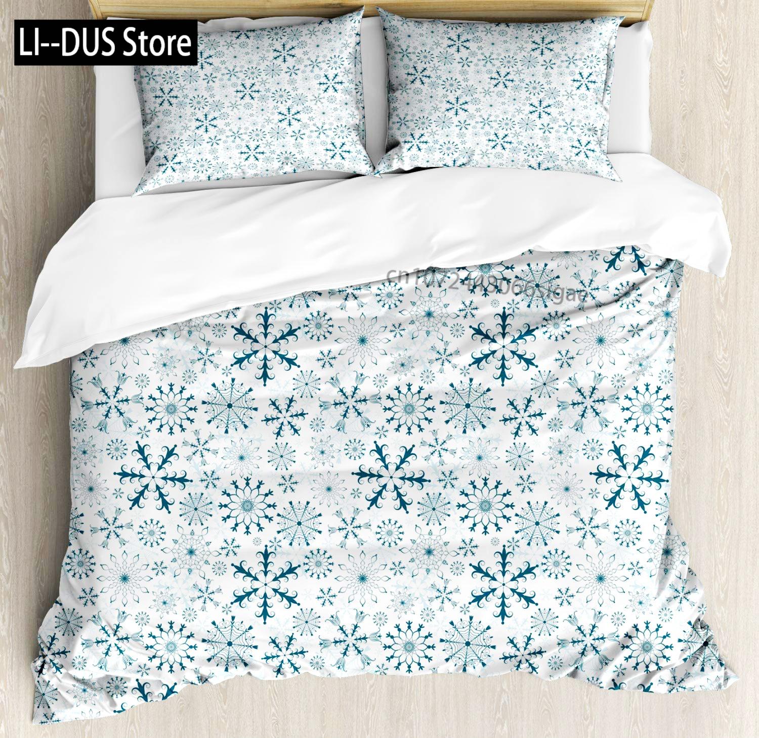 

Winter Duvet Cover Set, Various Different Snowflakes, Decor 3 Piece Bedding Set with 2 Pillow Shams, Full King Queen Twin Size EU single(135x200cm)