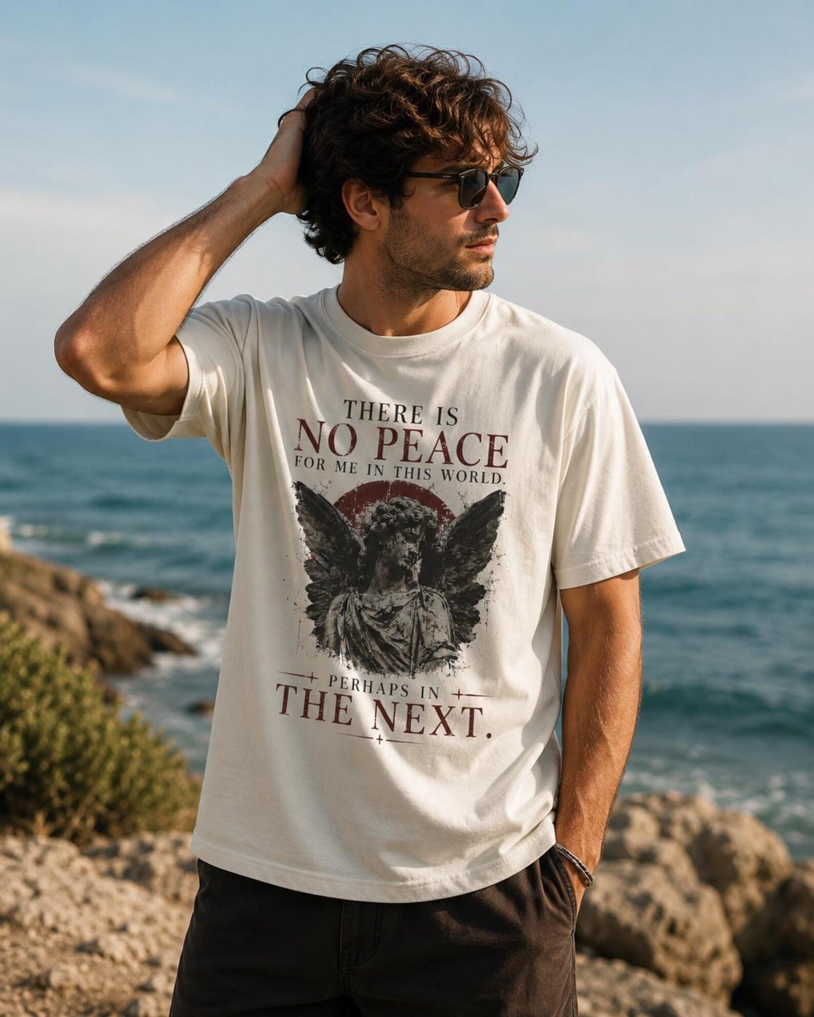 Gothic Angel Statue Quote T-Shirt |  There Is No Peace  Graphic Tee M