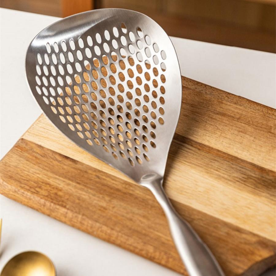 1pc Large Durable Stainless Steel Colander Skimmer Spoon, Heavy Duty Food Strainer Spoon for Frying & Cooking, Kitchen Utensils