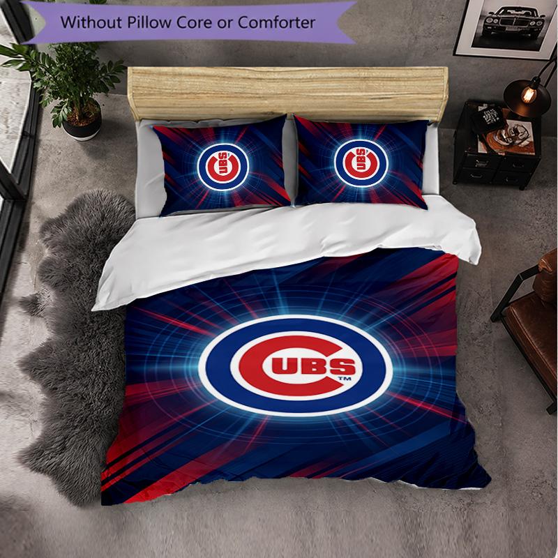 Chicago Cubs Pattern Microfiber 3Pcs Bedding Set Decor Duvet Cover Set For Bedroom Home Use
