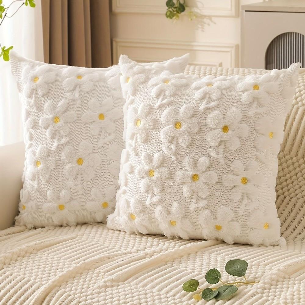Bunny Bow and Daisy Fluffy Pillow Cover Super Soft Cushion Pillow Cover  Home Decoration