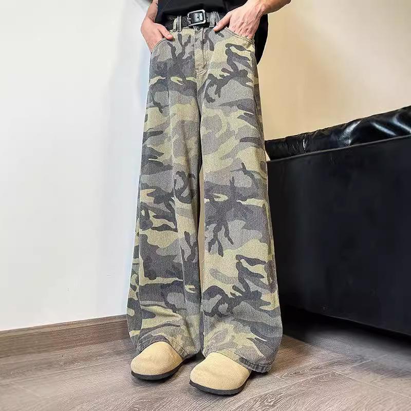 Dámské americké retro džíny Street Hip-hop rovné široké kalhoty volné moppingové kalhoty