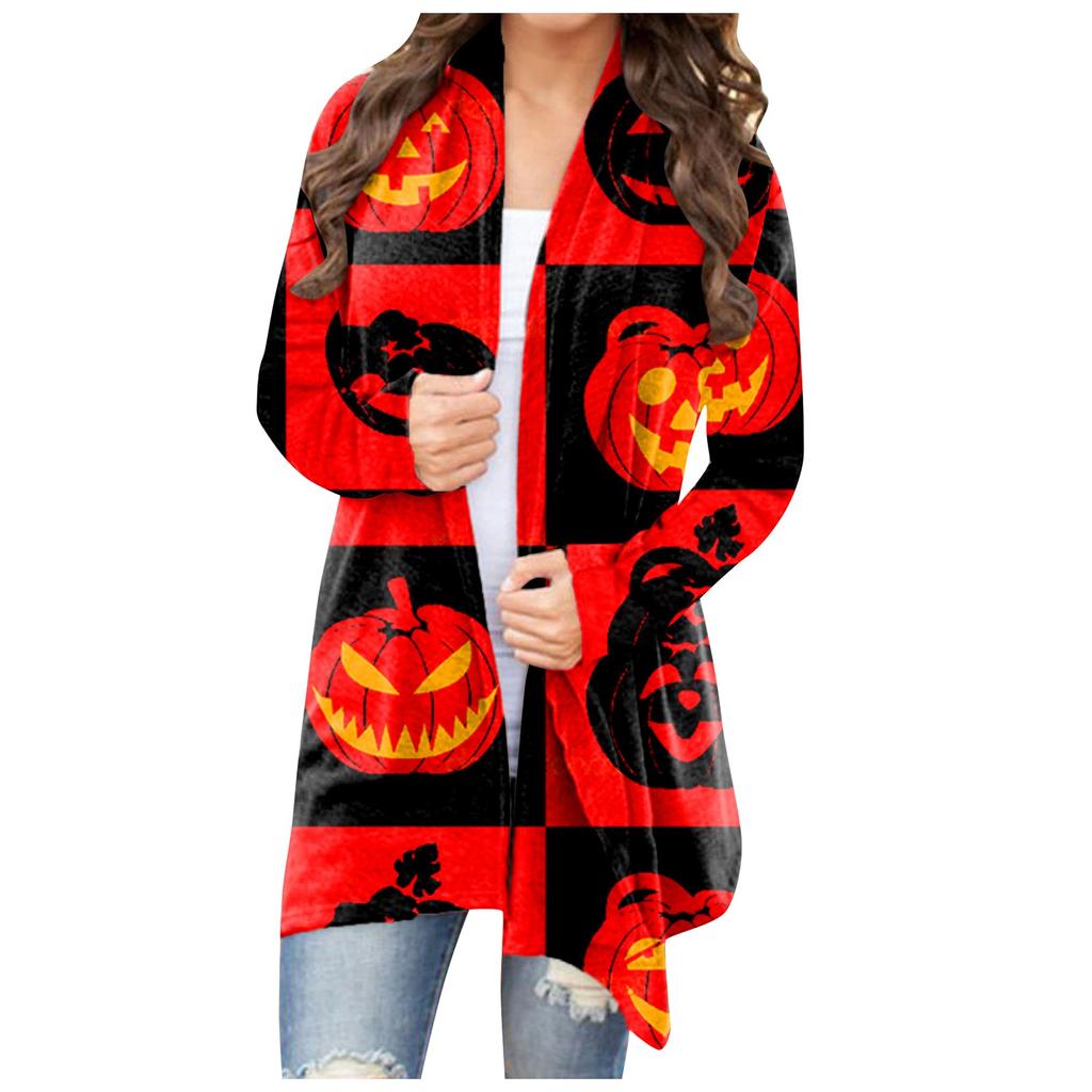 Fashion Women's Halloween Animal Cat Print Langermet Cardigan Jacket