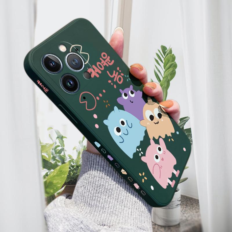 

Для iPhone 16 15 14 13 12 Pro Max 13 12 Mini 14 15 16 Plus SE мультяшный монстр семья дизайн узор края мягкий полный объектив защитный чехол iPhone X/XS темно-зеленого