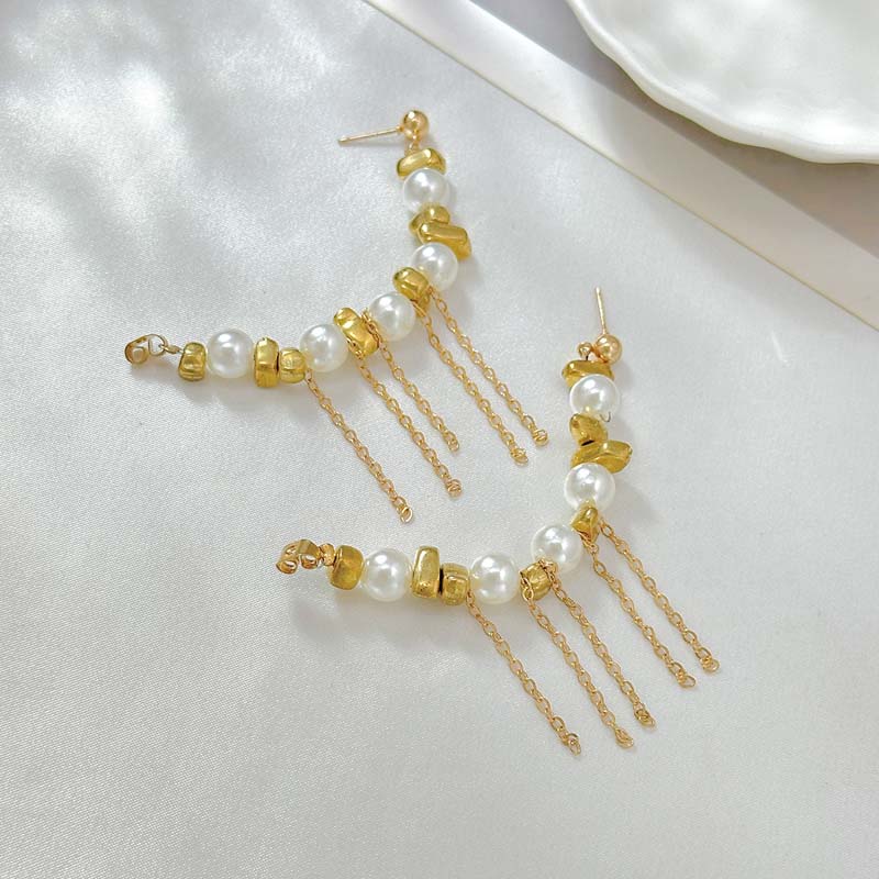 Vintage Imitation Peals CCB Dangle Earrings For Women 2026 New Trendy Gold Color Irregular Tassel Piercing Earrrings Jewelry