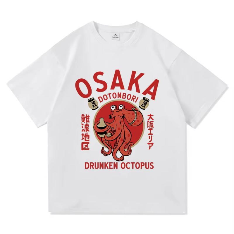 Funny Osaka Dotonbori T Shirt Fashion Men/Women Retro Takoyaki Osaka Drunken Octopus T-Shirt Unisex Vintage Cotton Tees Shirts
