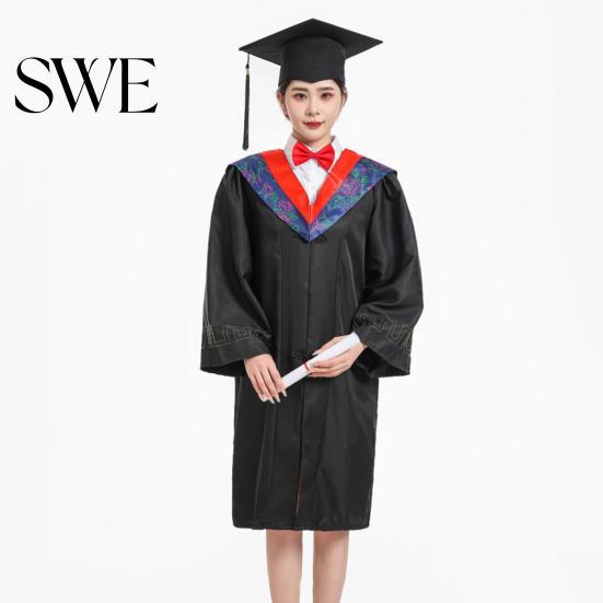 Commencement Outfit Bachelor Uniform Matte Graduation Gown Cap Tassel Set V-Neck Long Sleeve Robe And Ceremonies Photo Props Suit