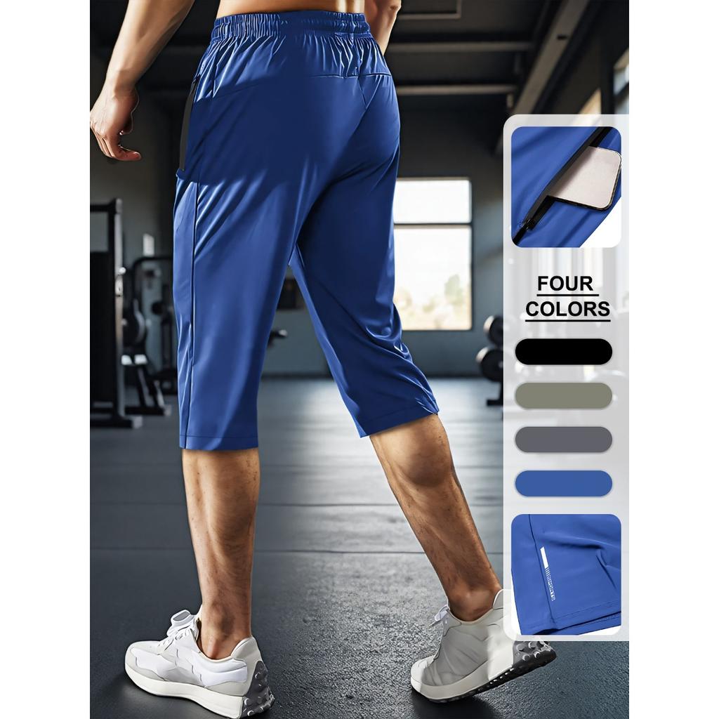 Men's Plus Size Lightweight Quick Drying Sports Pants with Zippered Pockets and Reflective Strips - High Stretch and Breathable, Fitness Apparel