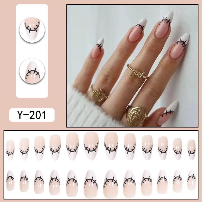 Pre-made Press-On Nails With Gradient Line Design Minimalist INS Style False Nail Tips Women
