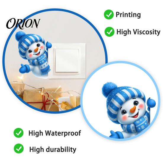 Christmas Party Supplies Cute Snowman Switch Sticker, Self-Adhesive PVC Decorative Decal, Blue And Cartoon Wall Art White Winter Theme for Living Room
