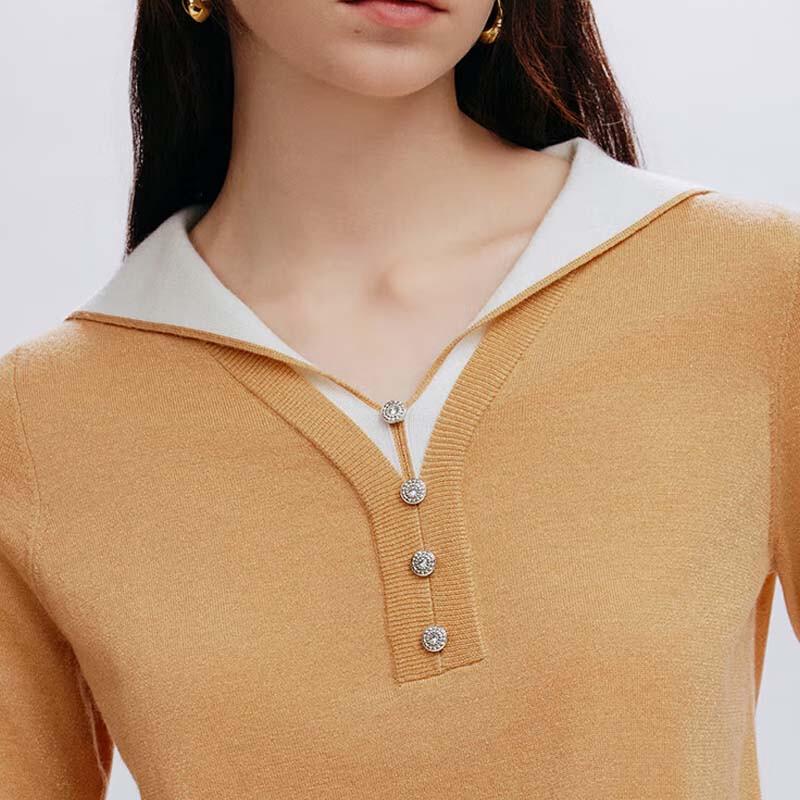 JESSIE Women's Faux Two-Piece Pullover Knit Sweater