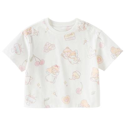 DAVE & BELLA Girls' 5A Antibacterial Printed Short Sleeve T-Shirt