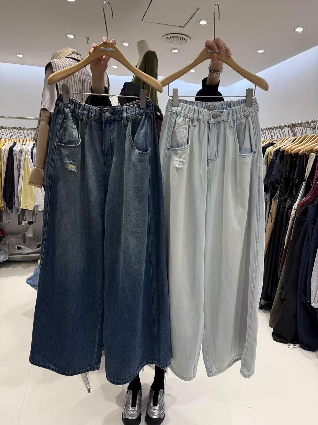 

Женские джинсы Becabeau с высокой посадкой, в корейском стиле, больших размеров, с широкими штанинами, для весны/лета Small