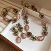 Flower Heart Cameo Jewelry Set Elegant Retro Emboss Earrings Vintage Necklace Set  Party