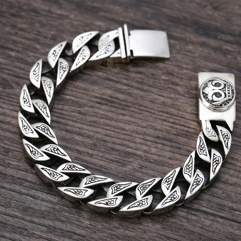 New Fashion Domineering And Rough Vintage Men's Silver Color Bracelet Personality Fashion Locomotive Friends Silver Bracelet
