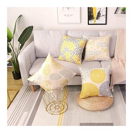 Cushion Cover 45 45 Set of 4 Scandinavian Geometric Pattern Different Pattern Linen Flax Cute Stylish Zipper Modern Home Decoration Car Ornament All