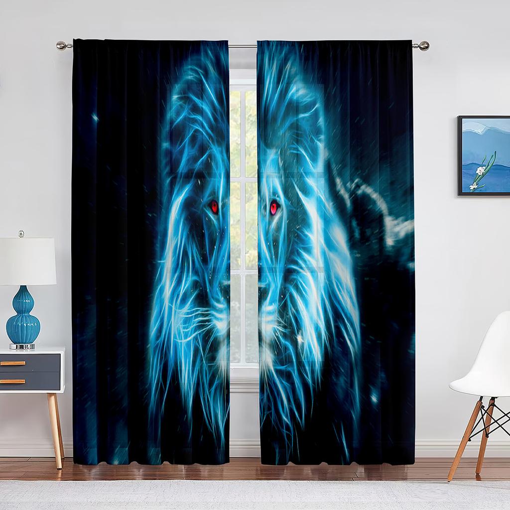 Fantasy Lion Starry Sky Tulle Curtains for Bedroom Living Room Decor Chiffon Sheer Voile Curtain for Balcony Kitchen Home Drape