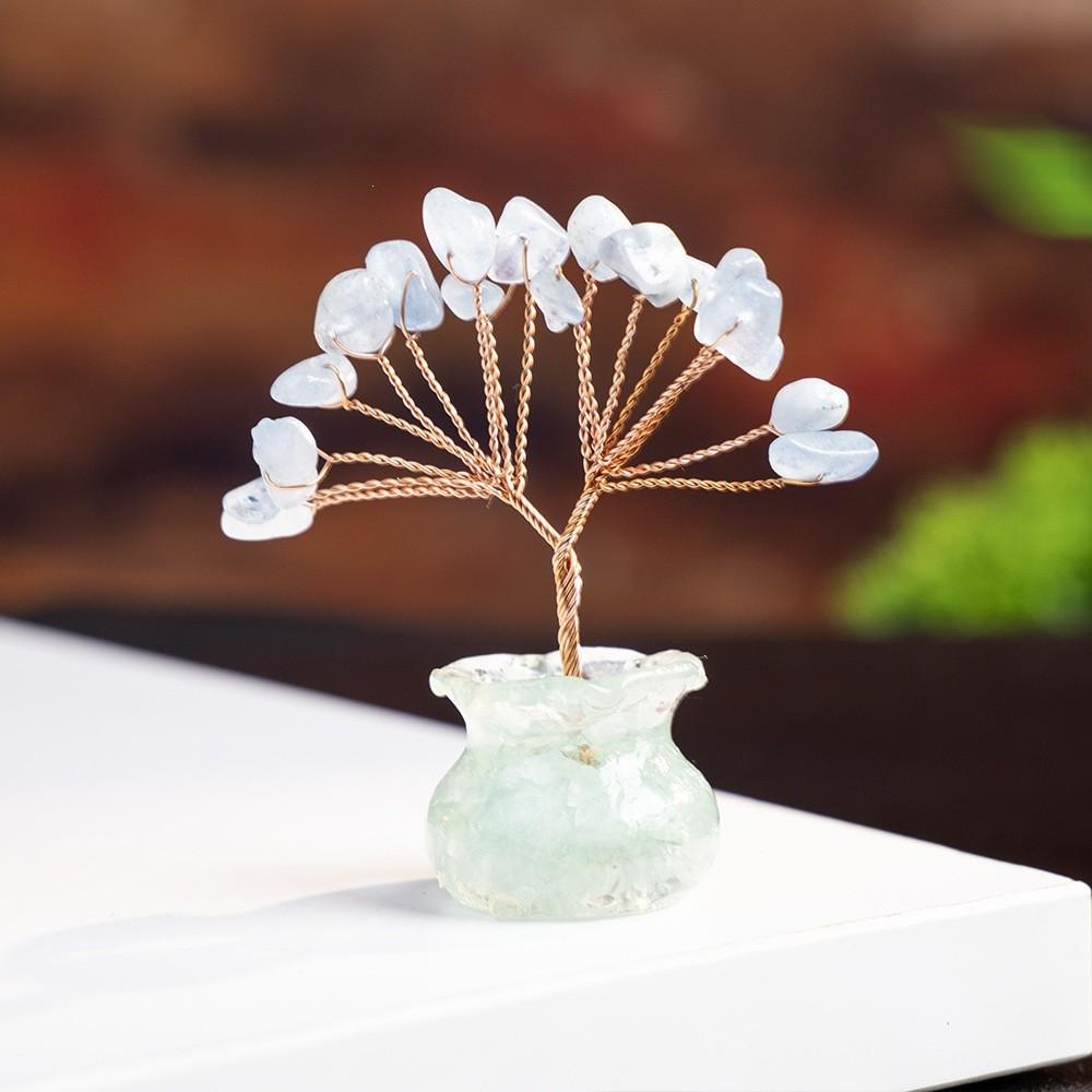 Car Dashboard Tree Of Life Prosperity Crystal Decor With Natural Gemstone For Office And Home