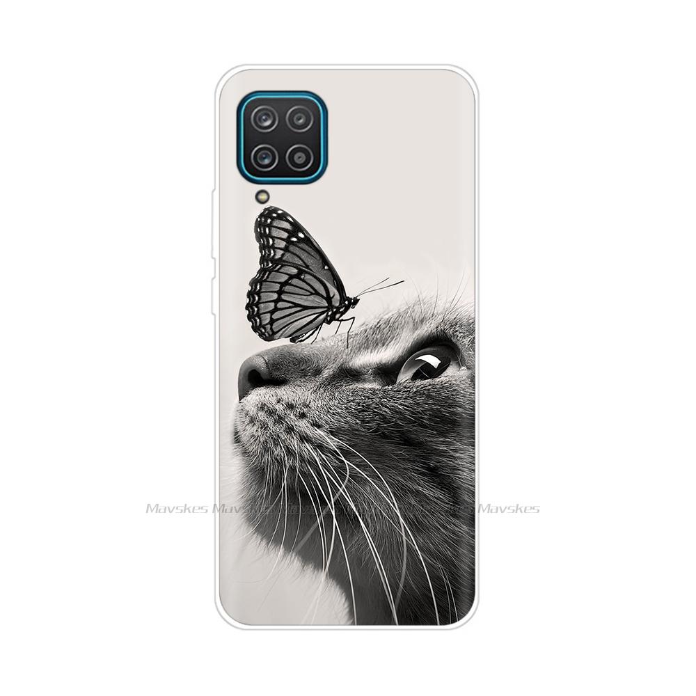 Soft Silicon Cover For Samsung Galaxy A12 Case Cute Flower Cat Bumper For Samsung A12 Phone Case Cover For Samsung A12 A 12 6.5"