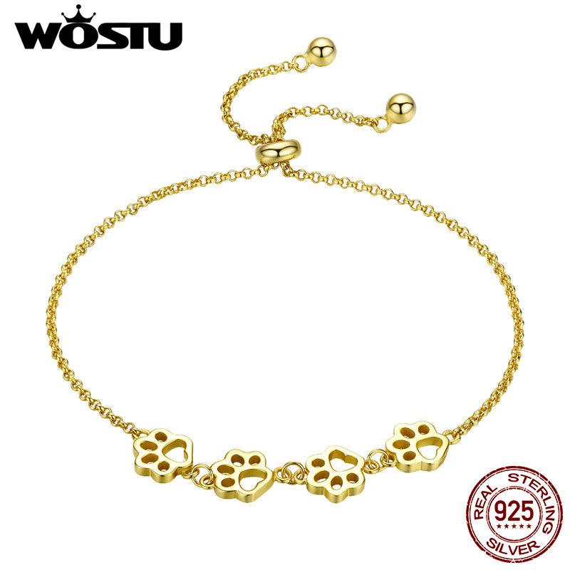 

WOSTU модные браслеты из стерлингового серебра 925 пробы с цепочкой и звеньями для собак и животных для женщин B золотой