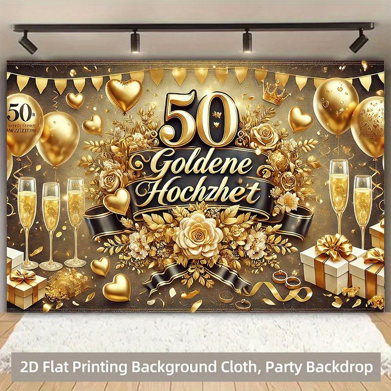 1 piece of 2D background fabric, golden polyester for wedding celebration of 50th anniversary