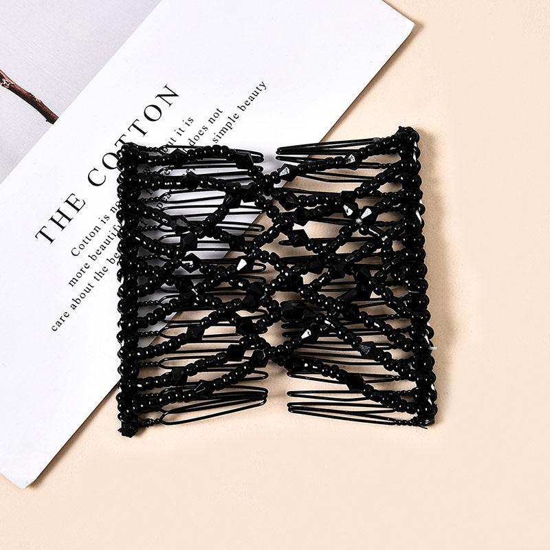 Women DIY Hair Accessories Pearl Beaded Elastic Hair Claw Hairpin Magic Comb Up-Do Hairstyle Bun Maker Tool Ponytail Hairdo Wolf