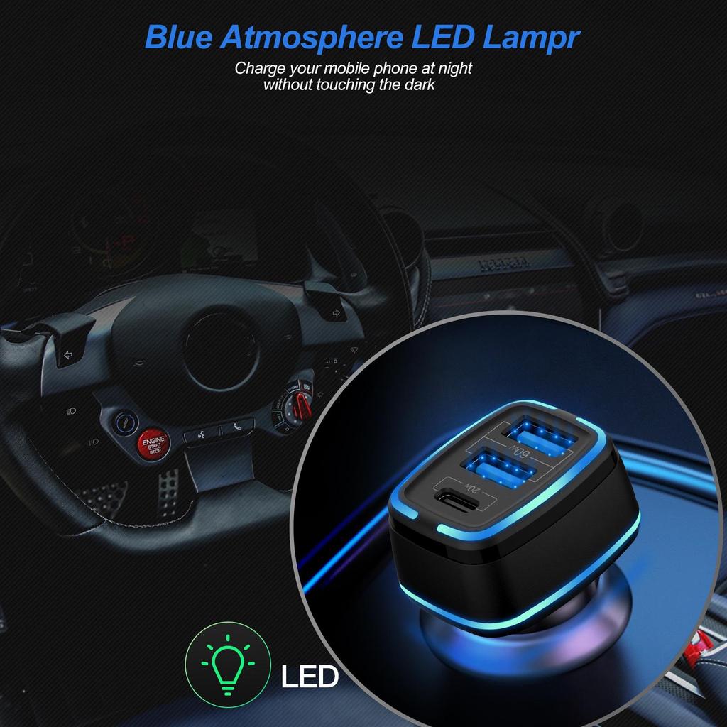 80W 5A Type-C PD3.0 & QC4.0 Fast Car Charger, Fully Compatible, Smart Charging